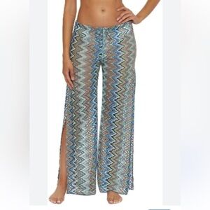 Becca blue crocheted like split leg coverup pants size small